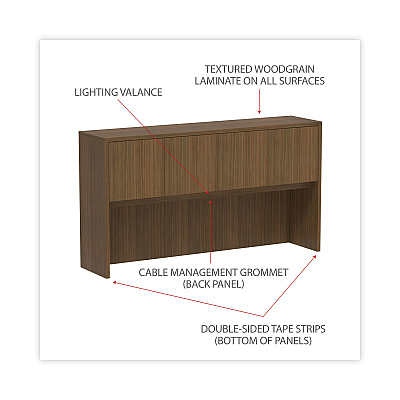 Alera Valencia Series Hutch with Doors, 4 Compartments, 64.75w x 15d x 35.38h, Modern Walnut (ALEVA286615WA)