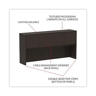 Alera Valencia Series Hutch with Doors, 4 Compartments, 70.63w x 15d x 35.38h, Espresso (ALEVA287215ES)