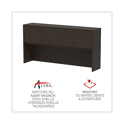 Alera Valencia Series Hutch with Doors, 4 Compartments, 70.63w x 15d x 35.38h, Espresso (ALEVA287215ES)
