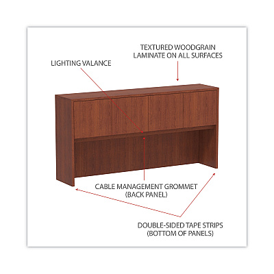 Alera Valencia Series Hutch with Doors, 4 Compartments, 70.63w x 15d x 35.38h, Medium Cherry (ALEVA287215MC)