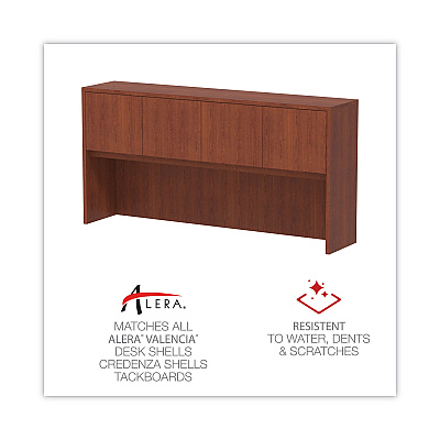 Alera Valencia Series Hutch with Doors, 4 Compartments, 70.63w x 15d x 35.38h, Medium Cherry (ALEVA287215MC)