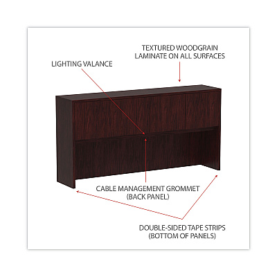 Alera Valencia Series Hutch with Doors, 4 Compartments, 70.63w x 15d x 35.38h, Mahogany (ALEVA287215MY)