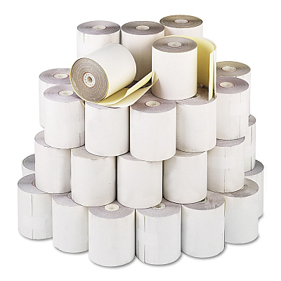 Iconex Impact Printing Carbonless Paper Rolls, 3" x 90 ft, White/Canary, 50/Carton (ICX90770470)