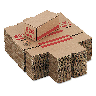 Iconex Corrugated Cardboard Coin Storage with Denomination Printed On Side, 8.5 x 4.38 x 3.63, Red (ICX94190086)