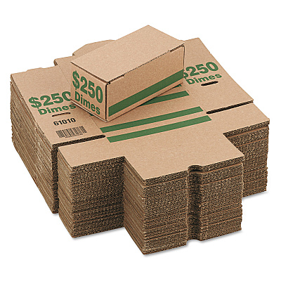 Iconex Corrugated Cardboard Coin Storage with Denomination Printed On Side, 8.06 x 3.31 x 3.19,  Green (ICX94190088)