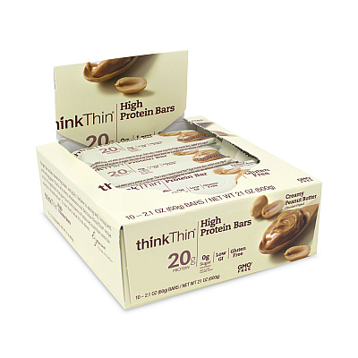 thinkThin High Protein Bars, Creamy Peanut Butter, 2.1 oz Bar, 10 Bars/Carton (GRR30700113)