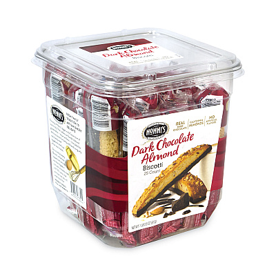 Nonni's Biscotti, Dark Chocolate Almond, 1 lb 5 oz Tub, 25 Pieces/Tub, 1 Tub/Carton (GRR30700123)