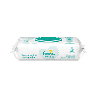 Pampers Sensitive Baby Wipes, 1-Ply, 6.8 x 7,  Unscented, White, 56/Pack (PGC87076EA)