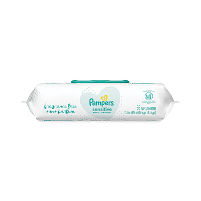 Pampers Sensitive Baby Wipes, 1-Ply, 6.8 x 7,  Unscented, White, 56/Pack (PGC87076EA)