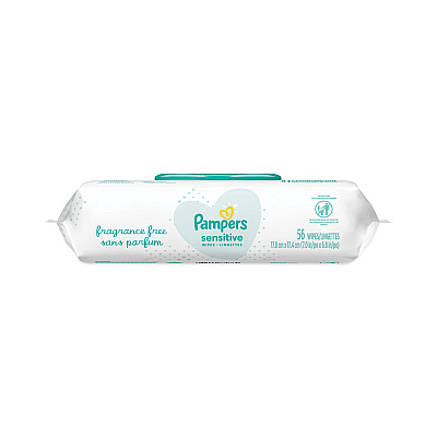 Pampers Sensitive Baby Wipes, 1-Ply, 6.8 x 7, Unscented, White, 56/Pack, 8 Packs/Carton (PGC87076)