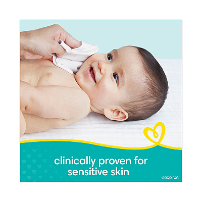 Pampers Sensitive Baby Wipes, 1-Ply, 6.8 x 7, Unscented, White, 56/Pack, 8 Packs/Carton (PGC87076)