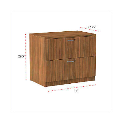 Alera Valencia Series Lateral File, 2 Legal/Letter-Size File Drawers, Modern Walnut, 34" x 22.75" x 29.5" (ALEVA513622WA)