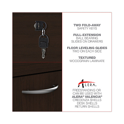 Alera Valencia Series Full Pedestal File, Left/Right, 3-Drawers: Box/Box/File, Legal/Letter, Espresso, 15.63" x 20.5" x 28.5" (ALEVA532822ES)
