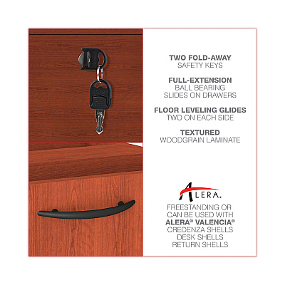 Alera Valencia Series Full Pedestal File, Left/Right, 2 Legal/Letter-Size File Drawers, Medium Cherry, 15.63" x 20.5" x 28.5" (ALEVA542822MC)