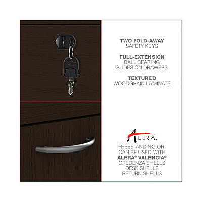Alera Valencia Series Hanging Pedestal File, Left/Right, 2-Drawers: Box/File, Legal/Letter, Espresso, 15.63" x 20.5" x 19.25" (ALEVA552222ES)