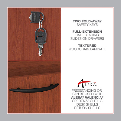 Alera Valencia Series Hanging Pedestal File, Left/Right, 2-Drawer: Box/File, Legal/Letter, Cherry, 15.63 x 20.5 x 19.25 (ALEVA552222MC)