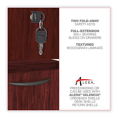 Alera Valencia Series Hanging Pedestal File, Left/Right, 2-Drawers: Box/File, Legal/Letter, Mahogany, 15.63" x 20.5" x 19.25" (ALEVA552222MY)