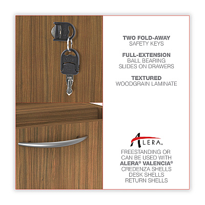 Alera Valencia Series Hanging Pedestal File, Left/Right, 2-Drawer: Box/File, Legal/Letter, Modern Walnut,15.63 x 20.5 x 19.25 (ALEVA552222WA)