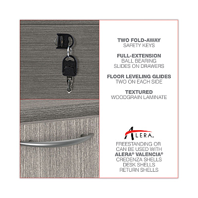 Alera Valencia Series Full Pedestal File, Left/Right, 3-Drawers: Box/Box/File, Legal/Letter, Gray, 15.63" x 20.5" x 28.5" (ALEVA532822GY)