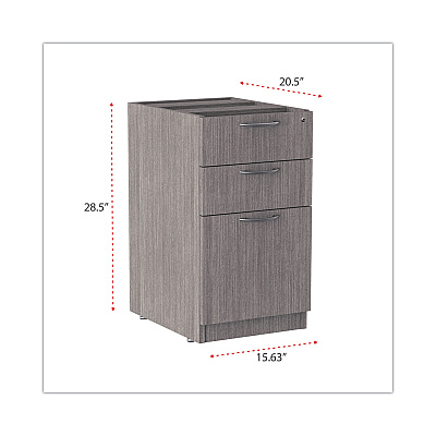Alera Valencia Series Full Pedestal File, Left/Right, 3-Drawers: Box/Box/File, Legal/Letter, Gray, 15.63" x 20.5" x 28.5" (ALEVA532822GY)