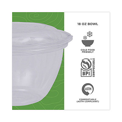 Eco-Products Renewable and Compostable Containers, 18 oz, 5.5" Diameter x 2.3"h, Clear, Plastic, 150/Carton (ECOEPSB18)
