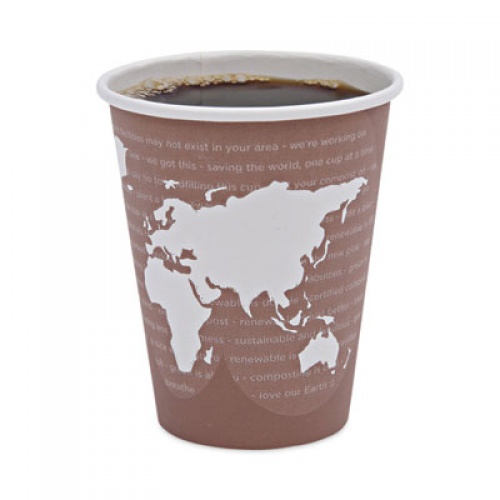 Eco-Products World Art Renewable and Compostable Hot Cups, 8 oz, Plum, 50/Pack, 10 Pack/Carton (EPBHC8WAPKCT)