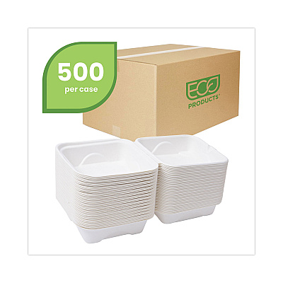 Eco-Products Bagasse Hinged Clamshell Containers, 6 x 6 x 3, White, Sugarcane, 50/Pack, 10 Packs/Carton (ECOEPHC6)