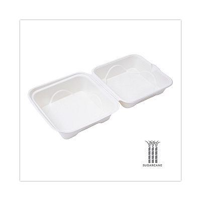 Eco-Products Bagasse Hinged Clamshell Containers, 6 x 6 x 3, White, Sugarcane, 50/Pack, 10 Packs/Carton (ECOEPHC6)