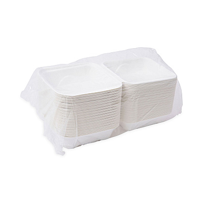 Eco-Products Bagasse Hinged Clamshell Containers, 6 x 6 x 3, White, Sugarcane, 50/Pack, 10 Packs/Carton (ECOEPHC6)