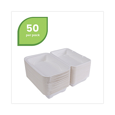 Eco-Products Bagasse Hinged Clamshell Containers, 6 x 6 x 3, White, Sugarcane, 50/Pack, 10 Packs/Carton (ECOEPHC6)