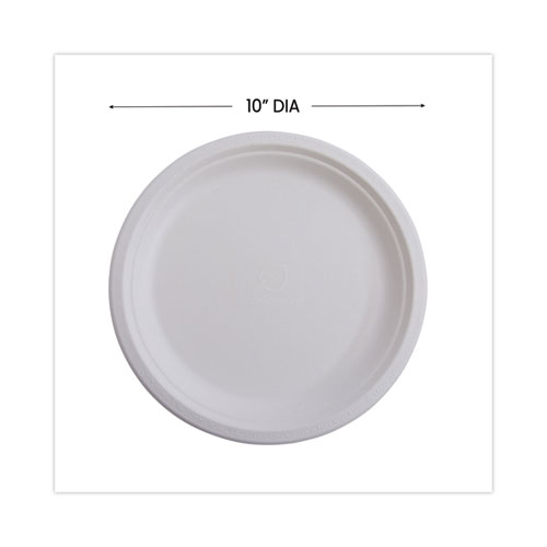 Eco-Products Renewable Sugarcane Dinnerware, Plate, 10" dia, Natural White, 50/Pack (EPP005PK)
