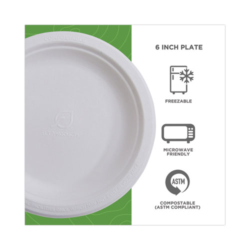 Eco-Products Renewable Sugarcane Plates Convenience Pack, 6" dia, Natural White, 50/Pack (EPP016PK)