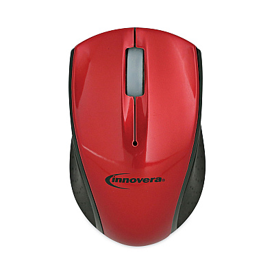Innovera Mini Wireless Optical Mouse, 2.4 GHz Frequency/30 ft Wireless Range, Left/Right Hand Use, Red/Black (IVR62204)