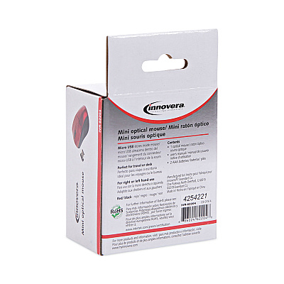 Innovera Mini Wireless Optical Mouse, 2.4 GHz Frequency/30 ft Wireless Range, Left/Right Hand Use, Red/Black (IVR62204)