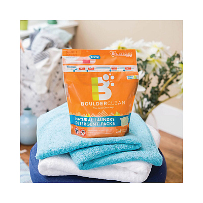 Boulder Clean Laundry Detergent Packs, Valencia Orange, 34/Pouch, 6 Pouches/Carton (BCL003700CT)