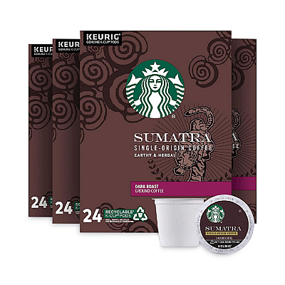 Starbucks Sumatra Coffee K-Cups, Sumatra, 0.4 oz K-Cup, 96/Box (SBK12565254CT)