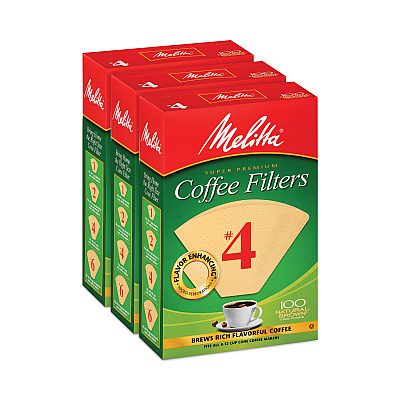 Melitta Coffee Filters, #4, 8 to 12 Cup Size, Cone Style, 100 Filters/Pack, 3/Pack (GRR22000695)
