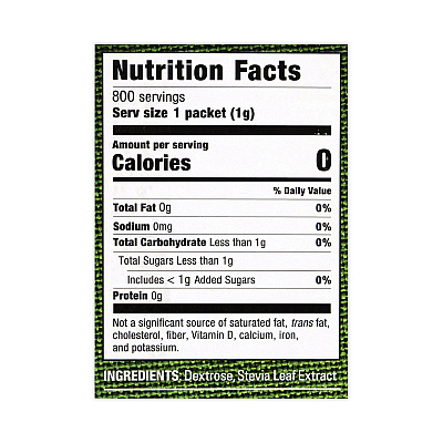Stevia in the Raw Sweetener, 1 g Packet, 800 Packets/Box (GRR22000441)