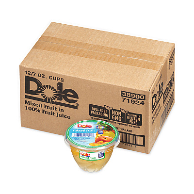 Dole Mixed Fruit in 100% Fruit Juice Cups, Peaches/Pears/Pineapple, 7 oz Cup, 12/Carton (GRR20902549)