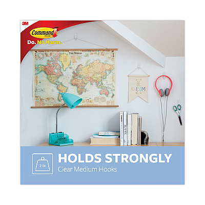 Command Clear Hooks and Strips, Medium, Plastic, 2 lb Capacity, 50 Hooks with 50 Adhesive Strips/Carton (MMM17091CLRCABP)