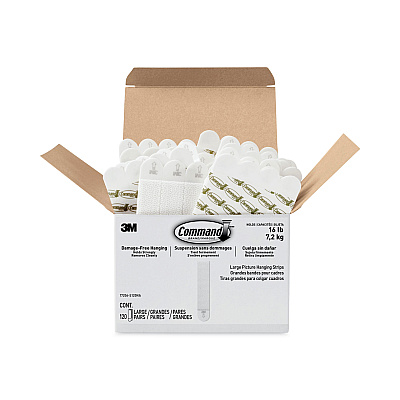 Command Picture Hanging Strips, Value Pack, Large, Removable, Holds Up to 16 lbs, 0.75 x 3.65, White, 120 Pairs/Pack (MMM17206S120NA)