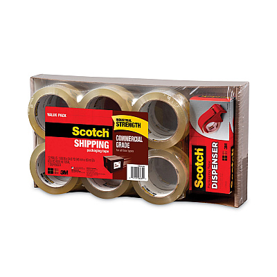 Scotch 3750 Commercial Grade Packaging Tape with DP300 Dispenser, 3" Core, 1.88" x 54.6 yds, Clear, 12/Pack (MMM375012DP3)