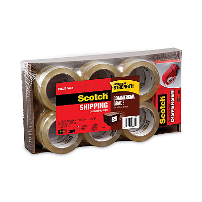Scotch 3750 Commercial Grade Packaging Tape with DP300 Dispenser, 3" Core, 1.88" x 54.6 yds, Clear, 12/Pack (MMM375012DP3)