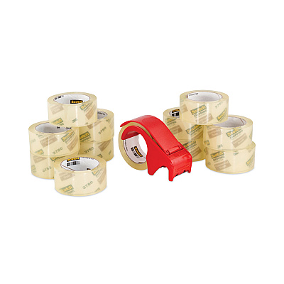 Scotch 3750 Commercial Grade Packaging Tape with DP300 Dispenser, 3" Core, 1.88" x 54.6 yds, Clear, 12/Pack (MMM375012DP3)