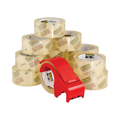 Scotch 3750 Commercial Grade Packaging Tape with DP300 Dispenser, 3" Core, 1.88" x 54.6 yds, Clear, 12/Pack (MMM375012DP3)
