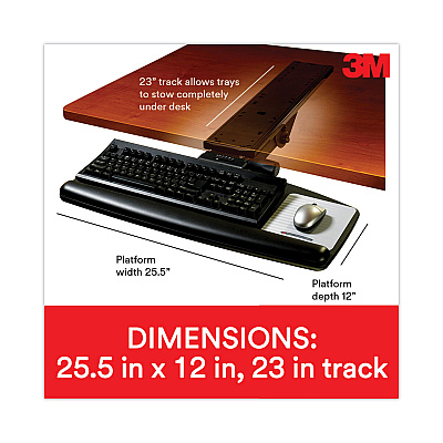 3M Sit/Stand Easy Adjust Keyboard Tray, Standard Platform, 25.5w x 12d, Black (MMMAKT170LE)