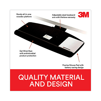 3M Sit/Stand Easy Adjust Keyboard Tray, Standard Platform, 25.5w x 12d, Black (MMMAKT170LE)
