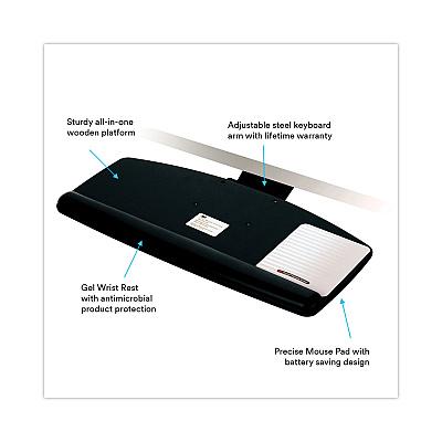 3M Sit/Stand Easy Adjust Keyboard Tray, Standard Platform, 25.5w x 12d, Black (MMMAKT170LE)