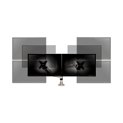 3M Easy-Adjust Desk Dual Arm Mount for 27" Monitors, 360 deg Rotation, +90/-15 deg Tilt, 360 deg Pan, Silver, Supports 20 lb (MMMMA265S)