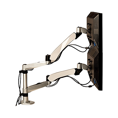 3M Easy-Adjust Desk Dual Arm Mount for 27" Monitors, 360 deg Rotation, +90/-15 deg Tilt, 360 deg Pan, Silver, Supports 20 lb (MMMMA265S)